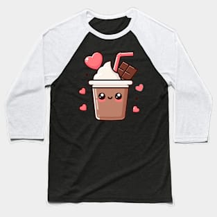 Cute Chocolate Milkshake with a Chocolate Bar and Hearts | Kawaii Food Art Baseball T-Shirt